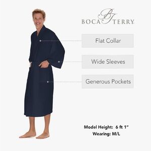NWOTLarge Men's Navy Waffle Knit Robe, Long Lightweight Cotton Kimono